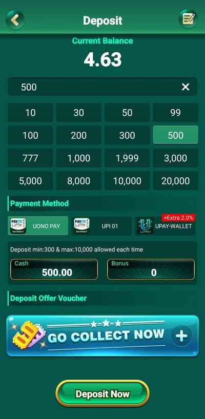 Yono Rummy Deposit Screen